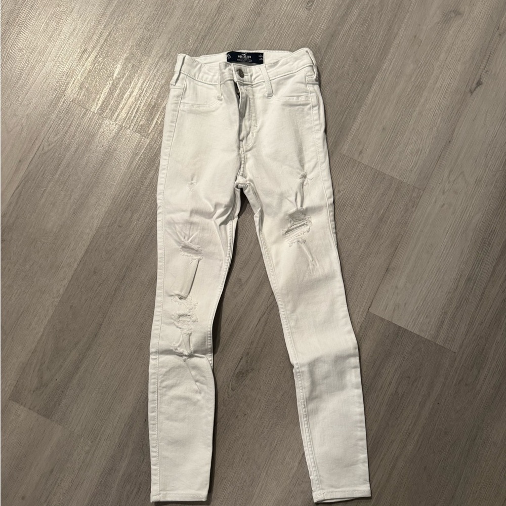 White Hollister High Rise Ripped Jean Legging Advanced Stretch Size 0S/24